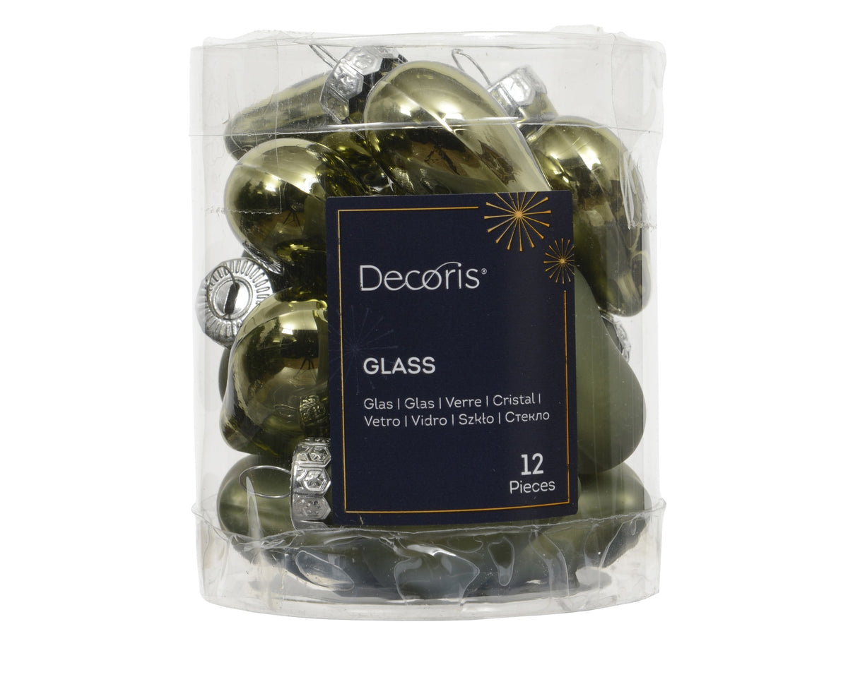 Kaemingk Rosemary Green Heart Glass Enamel Tube of 12