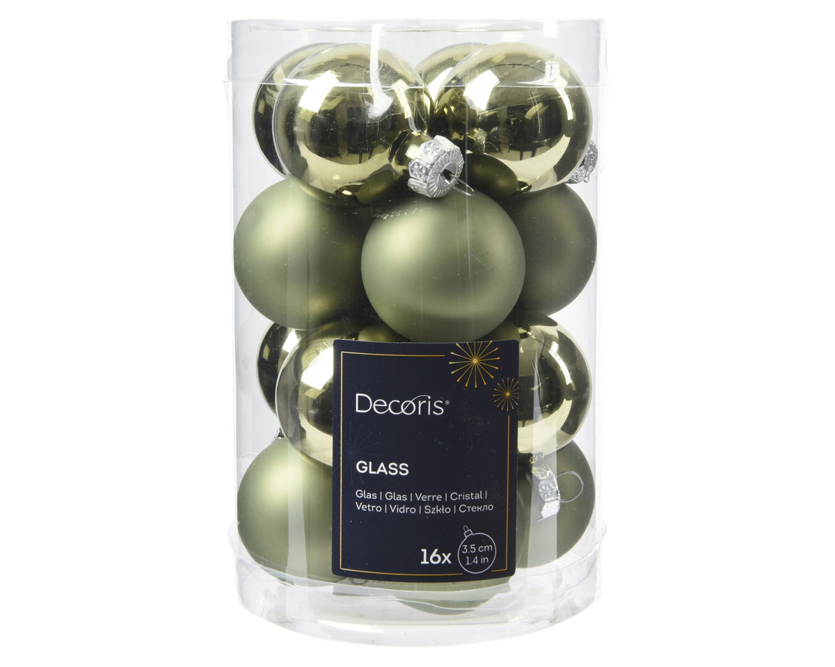 Kaemingk Rosemary Green Baubles Glass Shiny, Matt Mix Dia 3.5Cm