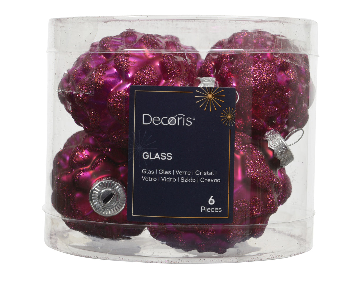 Kaemingk Festive Pink Pinecone Glass Tube of 6