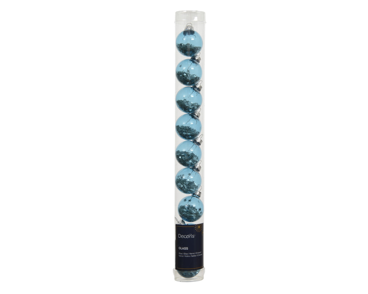 Kaemingk Folk Blue Bauble Glass Unsilvered Star Sequin Tube of 9