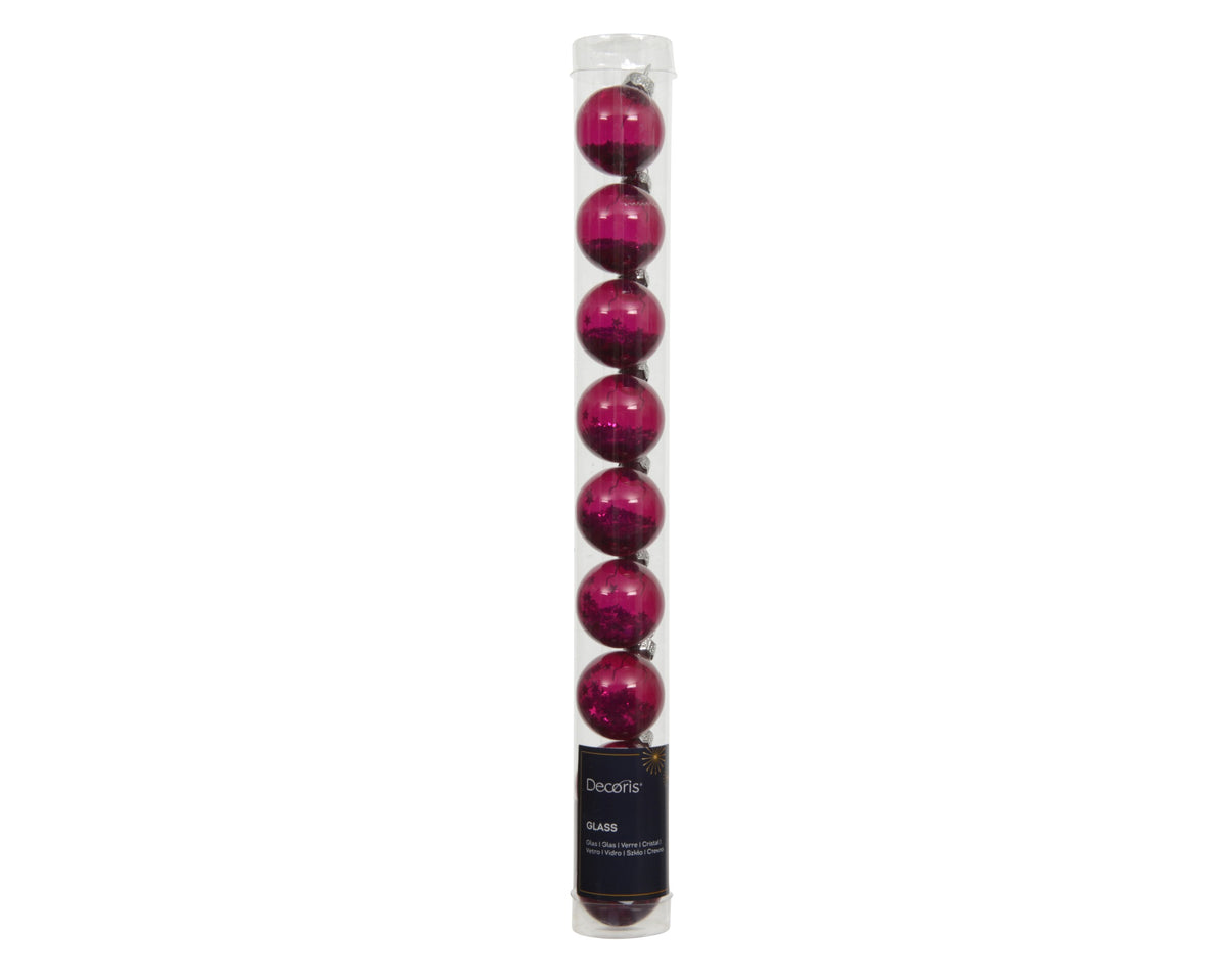 Kaemingk Festive Pink Bauble Glass Unsilvered Star Sequin Tube of 9