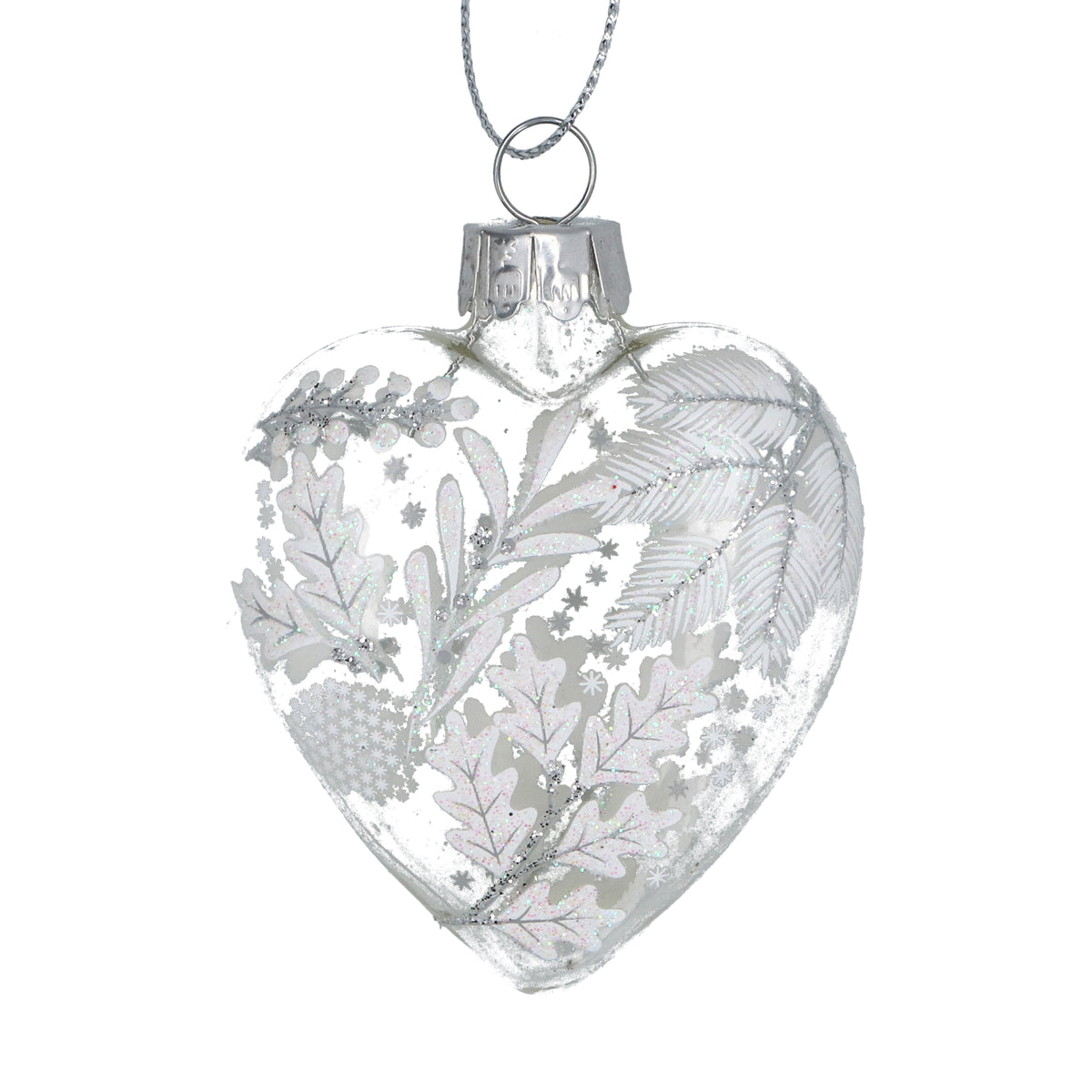 Gisela Graham - Hanging Glass Heart - 7cm Clear/Silver Sprays