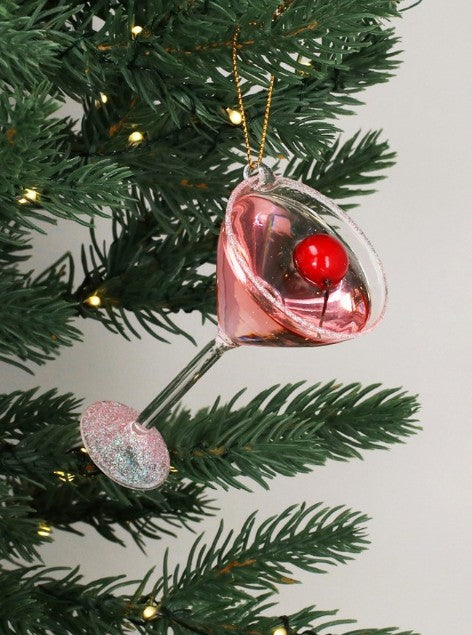 Gisela Graham - Hanging Glass Martini Glass with Cherry
