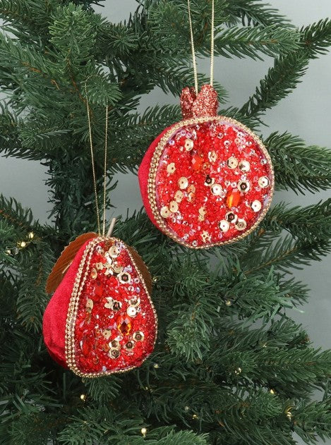 Gisela Graham Red Fabric/Sequin Half Fruit Apple