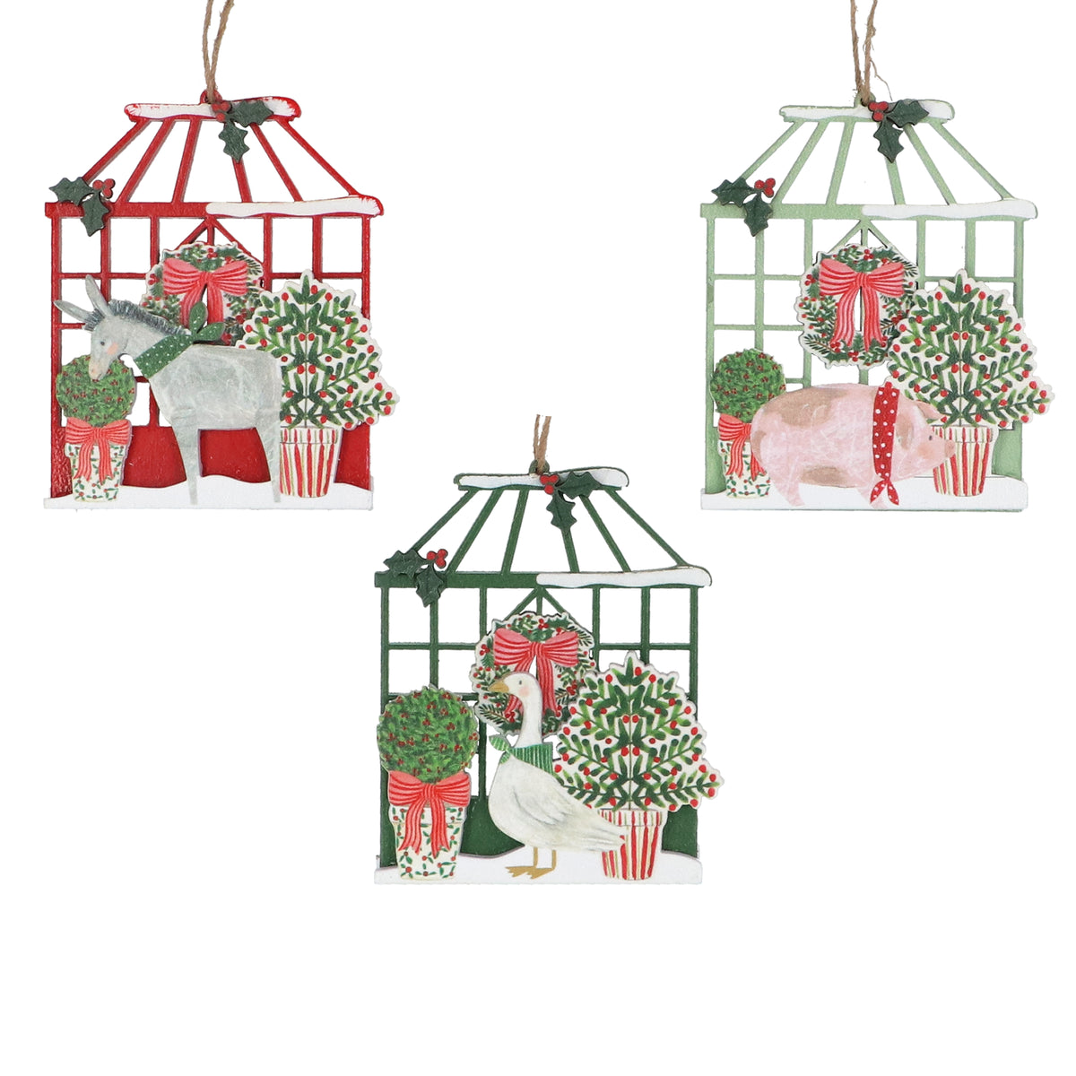 Gisela Graham Wood Dec with Goose and Greenhouse