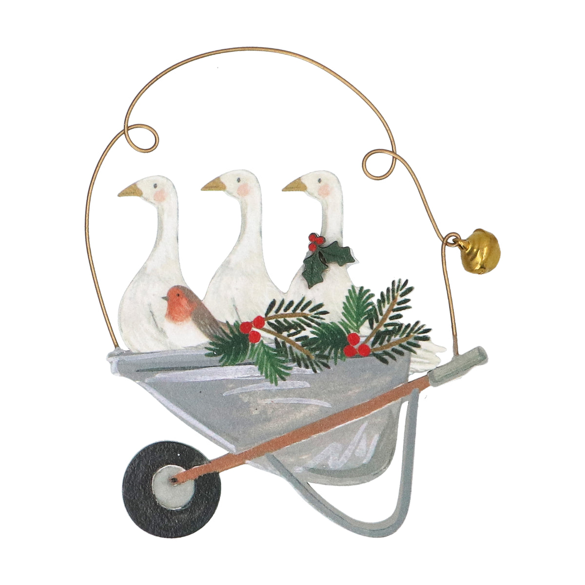 Gisela Graham Wood dec, Geese with Robin in Wheelbarrow