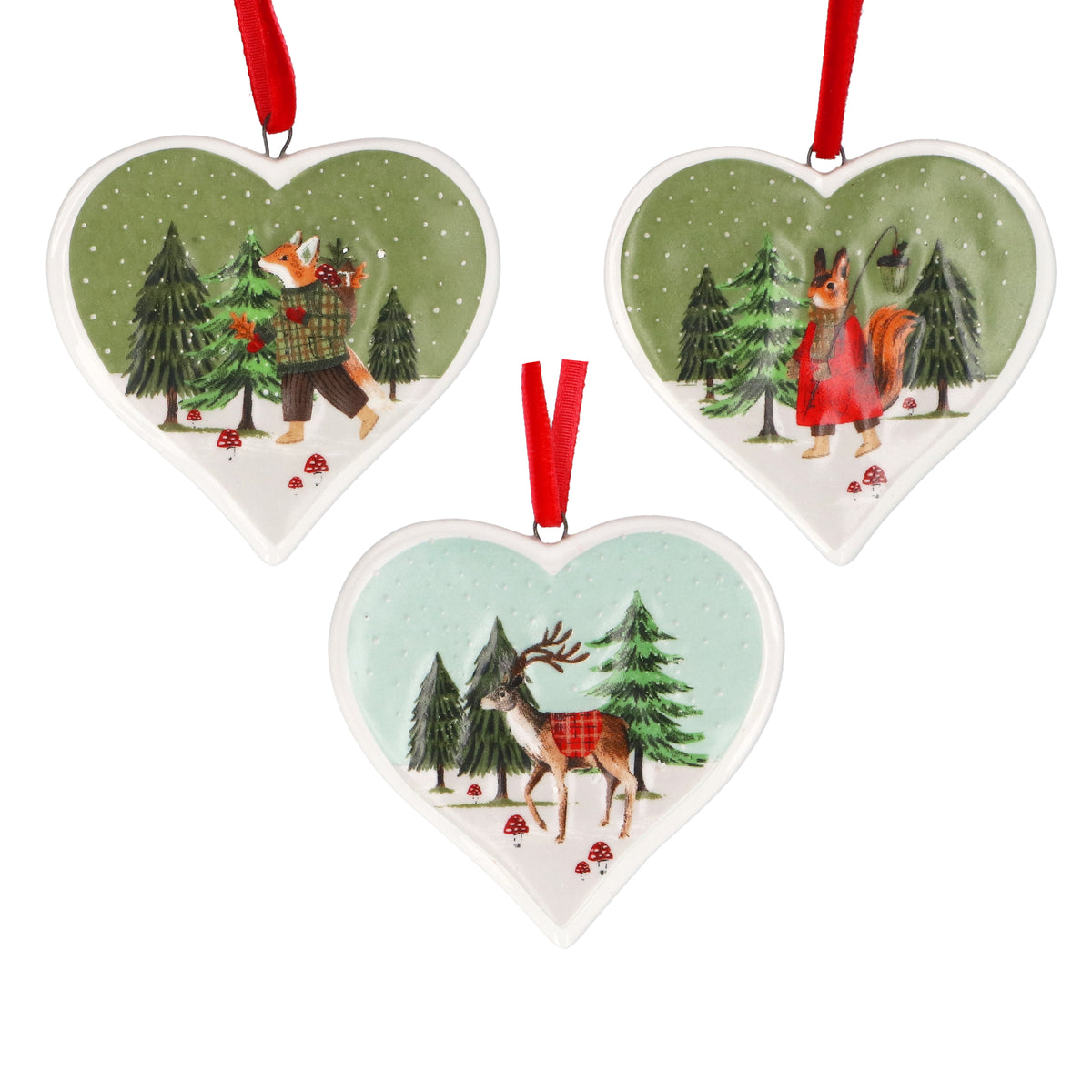 Gisela Graham - Ceramic Heart 6cm Woodland Scene (Fox)
