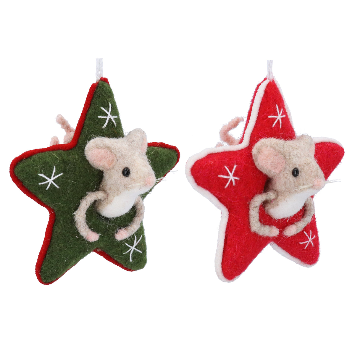 Gisela Graham - Mixed wool 12cm Mouse in Star (Green)