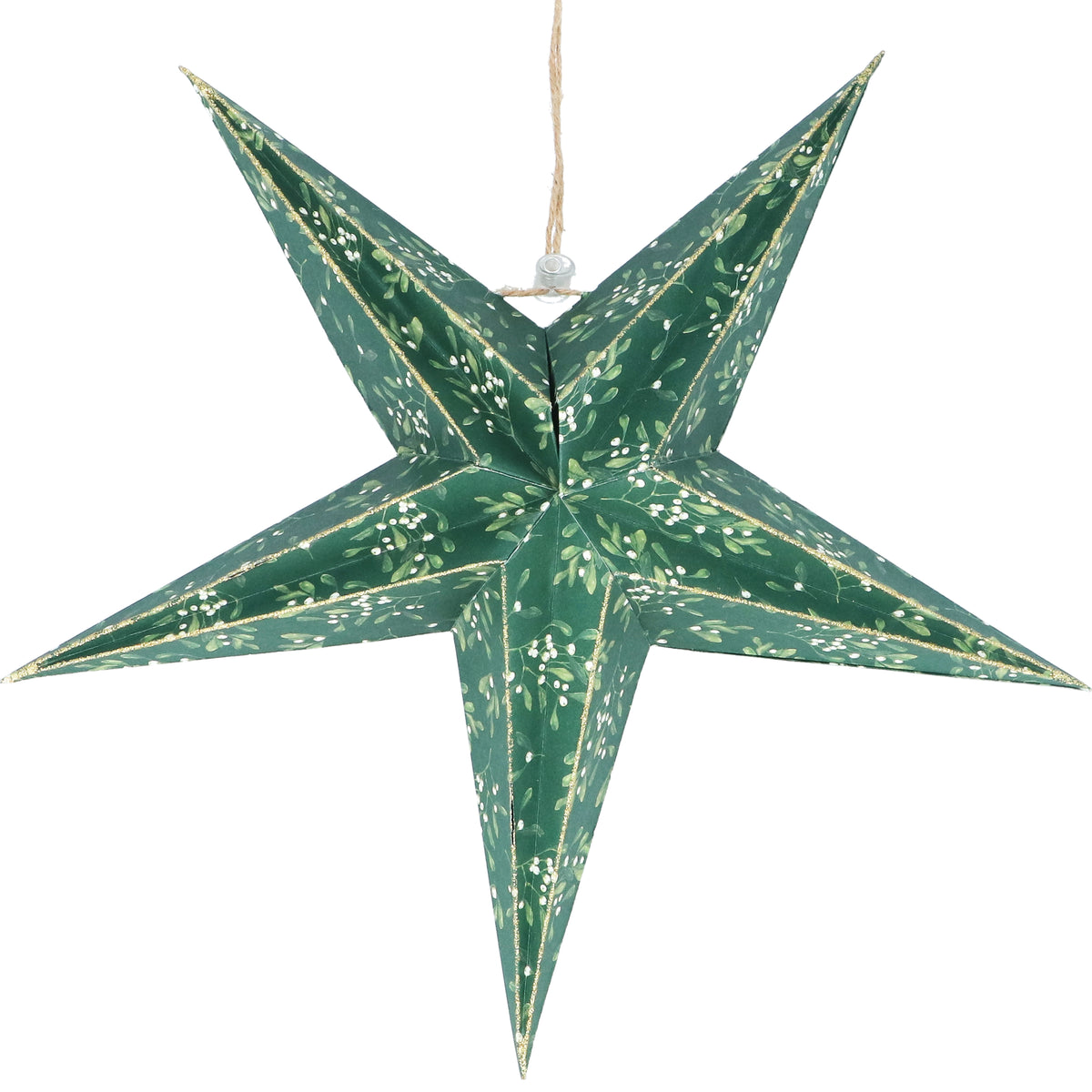 Gisela Graham - Paper 5-Point Star Dec - Green with Mistletoe Large