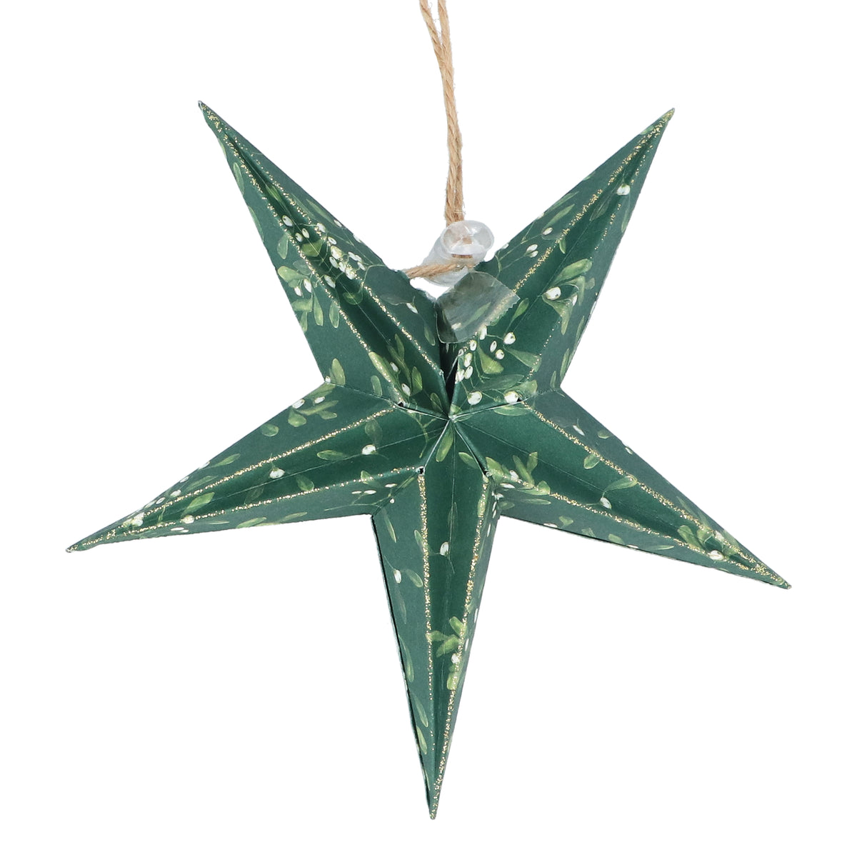 Gisela Graham - Paper 5-point Star Dec - Green with Mistletoe - Small