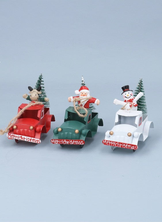Gisela Graham - Metal decoration - 11cm - Character in Truck (Red with Reindeer)