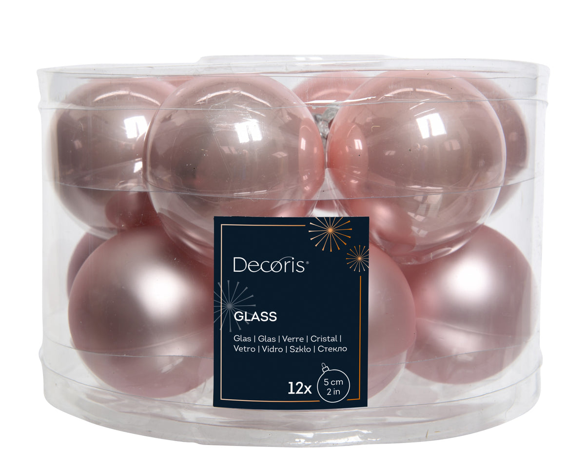Kaemingk Blush Pink Bauble Glass Enamel 5cm Tube of 12