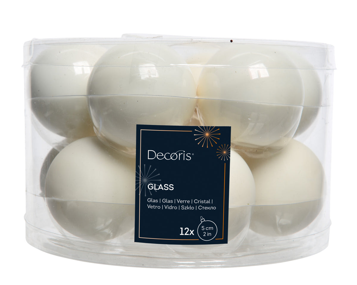Kaemingk Wool White with Gold tops Bauble Glass Enamel 5cm Tube of 12