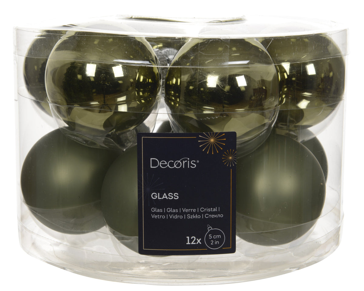 Kaemingk Rosemary Green Bauble Glass Enamel 5cm Tube of 12