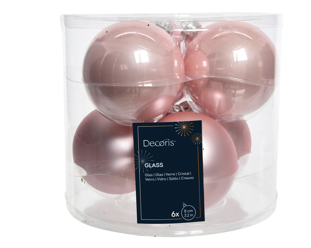 Kaemingk Blush Pink Bauble Glass Enamel 8cm Tube of 6