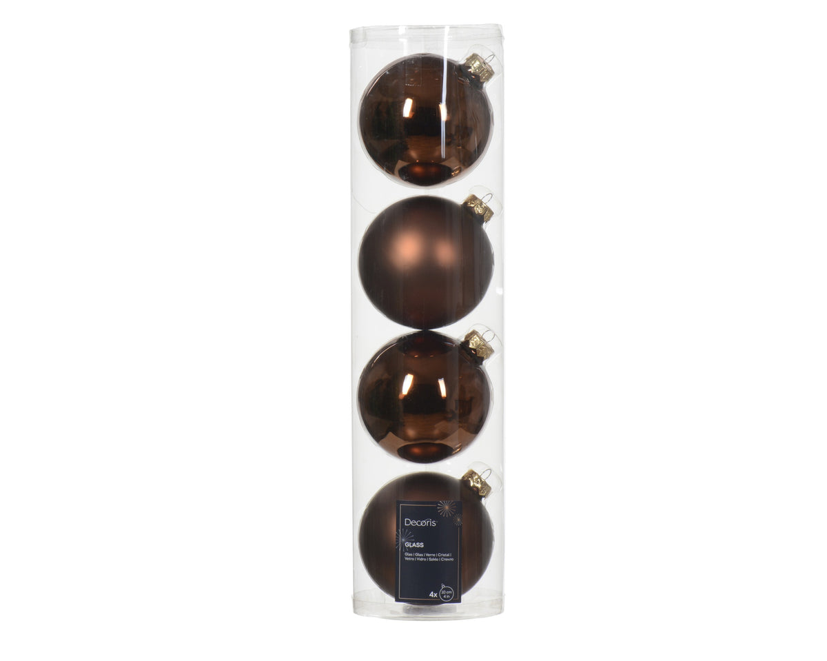 Kaemingk Bauble Glass Shiny Matt Mix Espresso Dia 10cm
