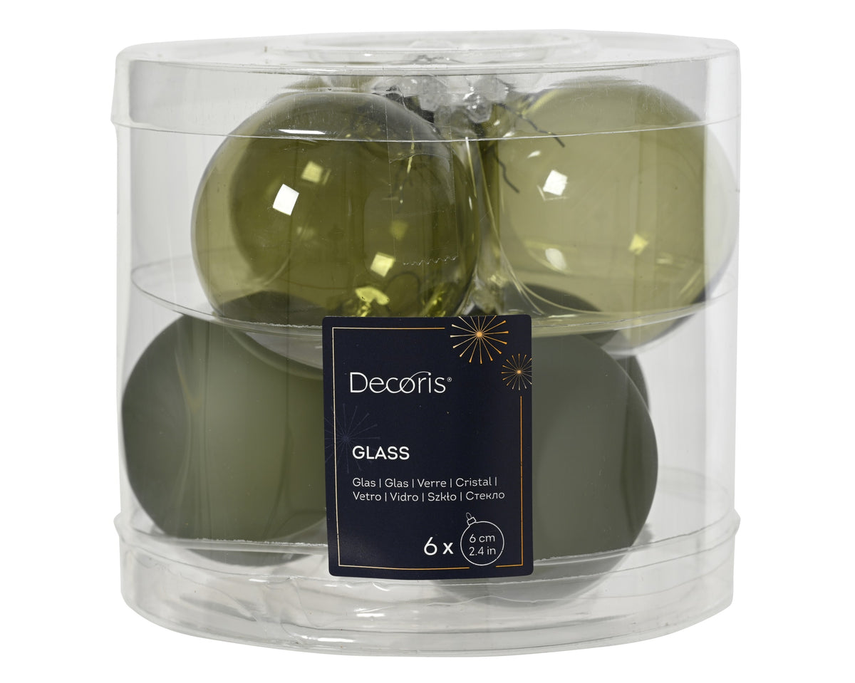 Kaemingk Rosemary Green Bauble Glass Unsilvered 6cm Tube 6
