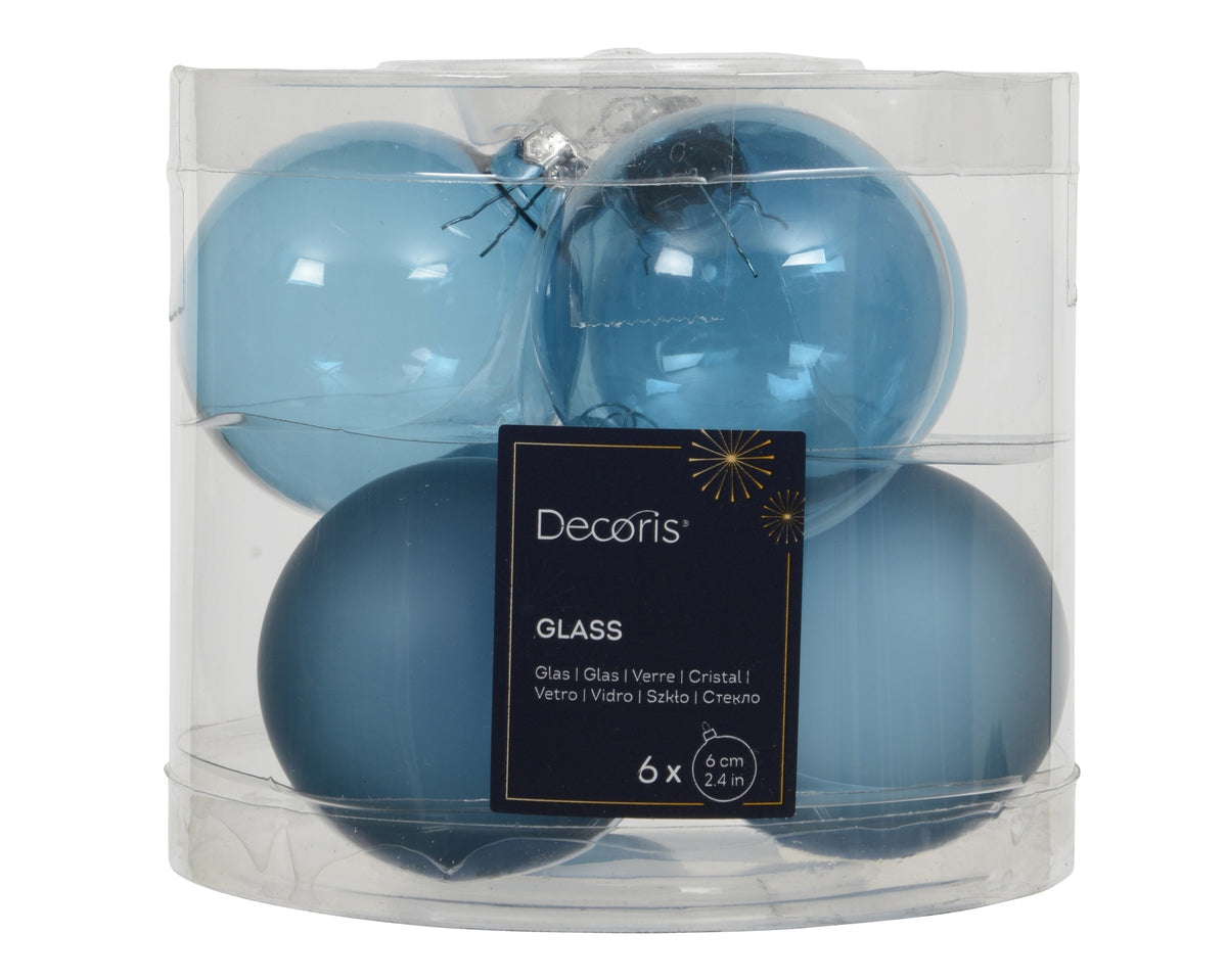 Kaemingk Folk Blue Bauble Glass Unsilvered 6cm Tube 6