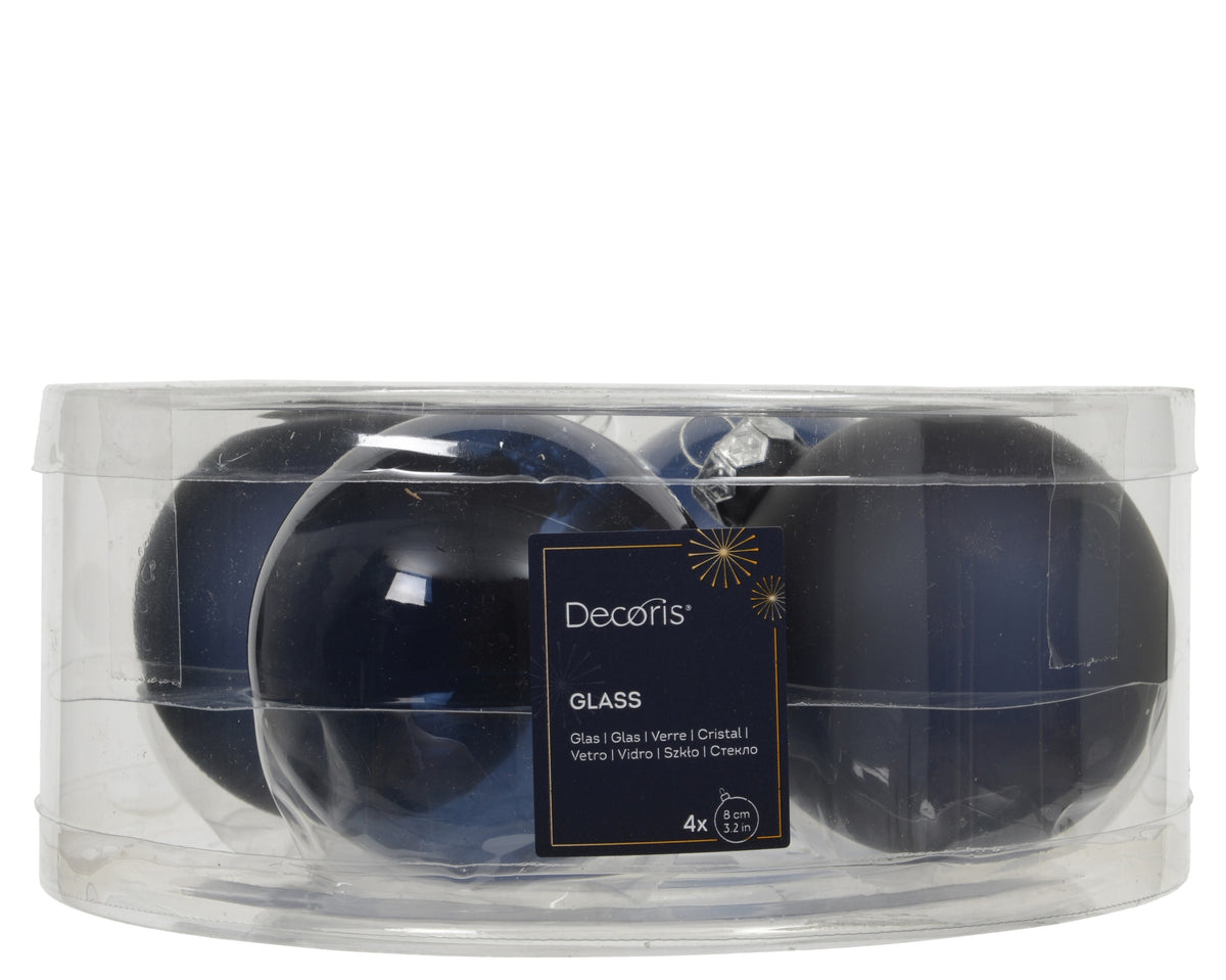 Kaemingk Night Blue Bauble Glass Unsilvered 8cm Tube 4