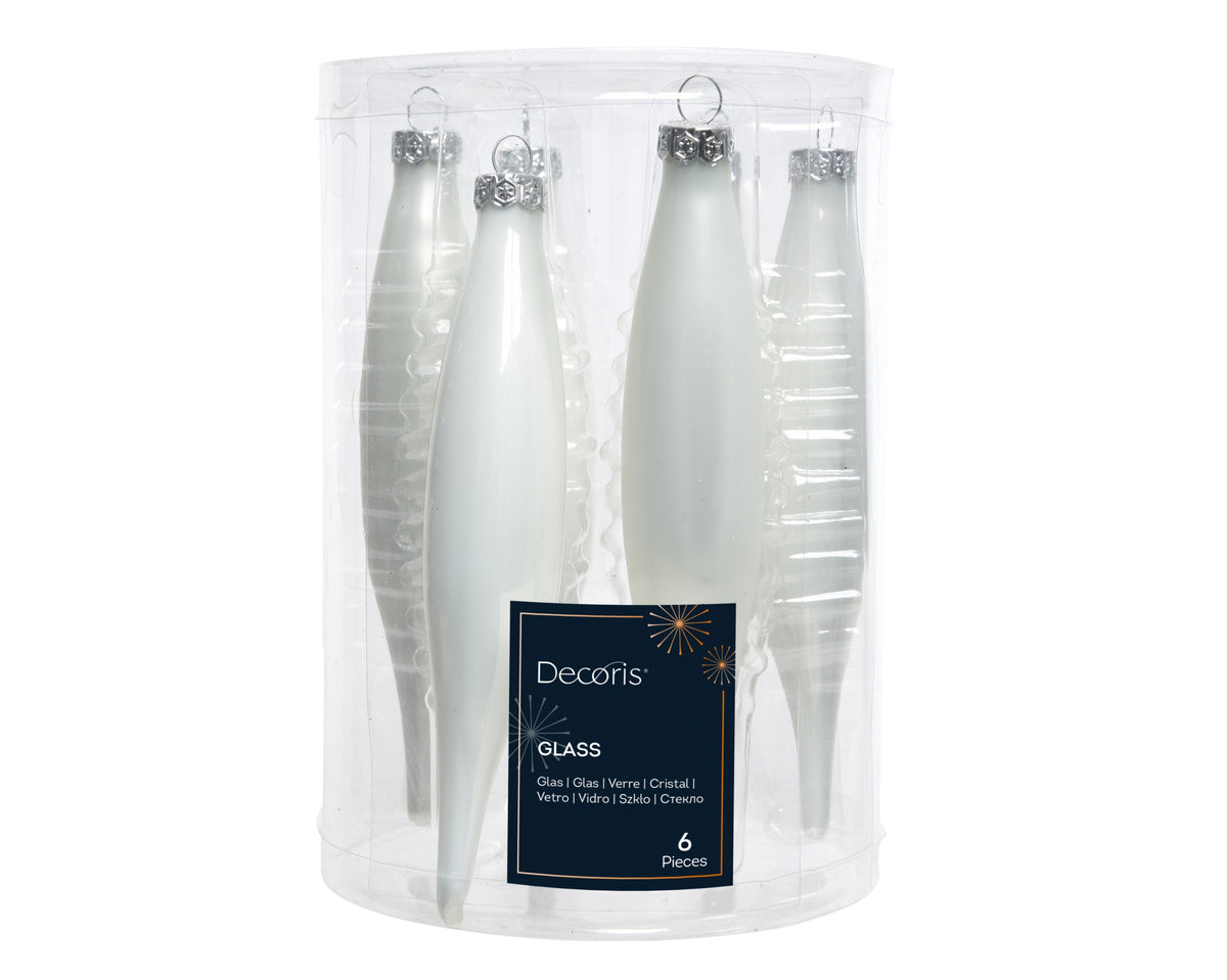 Kaemingk Winter White Icicle Glass Enamel 15cm Tube of 6