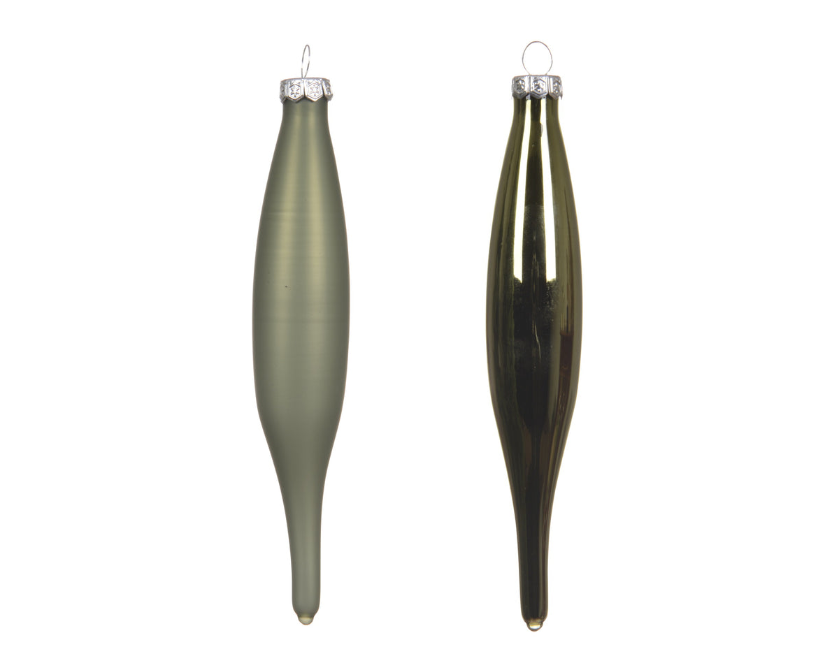 Kaemingk Rosemary Green Icicle Glass Enamel 15cm Tube of 6