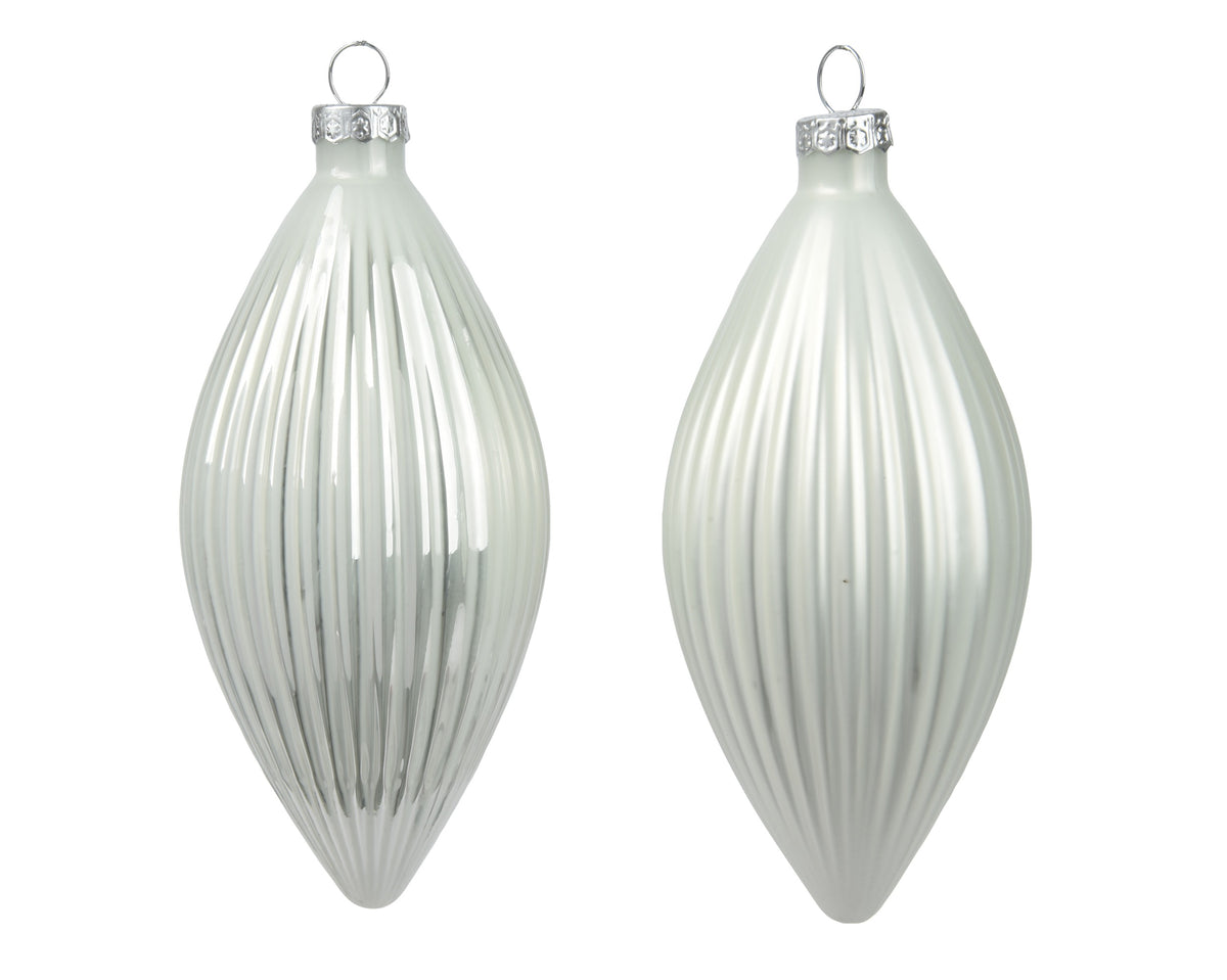 Kaemingk Winter White Olive Shape Glass 13cm Tube of 3