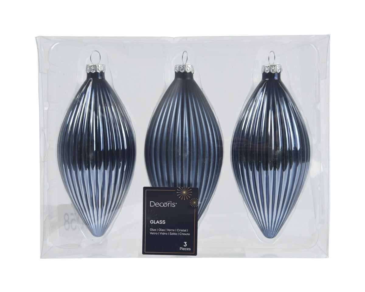 Kaemingk Night Blue Olive Shape Glass 13cm Tube of 3