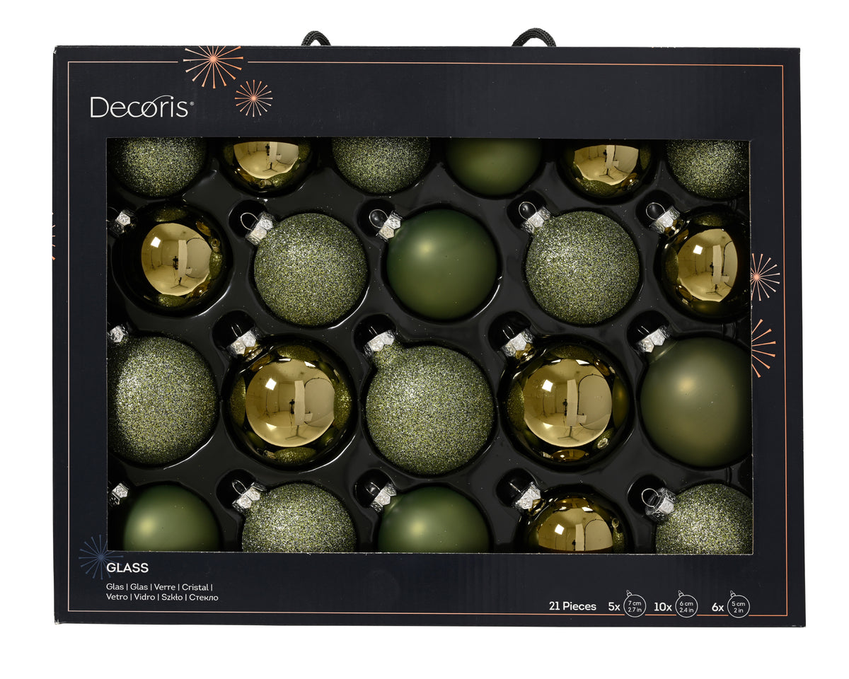 Kaemingk Rosemary Green Bauble Glass 7cm Box of 21