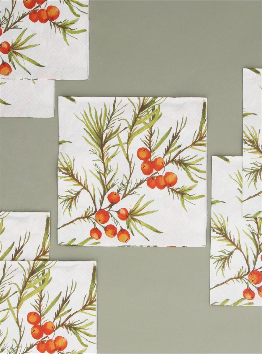 Gisela Graham - Napkins - 20 - Spruce & Red Berries