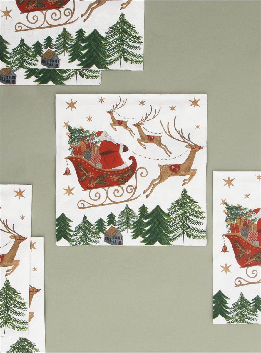 Gisela Graham - Napkins - 20 - Santa in Sleigh