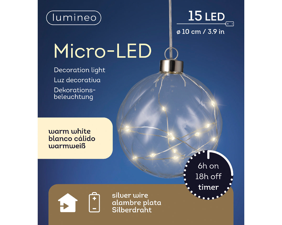 Kaemingk Micro LED ball steady BO indoor 10cm Clear/ Warm White