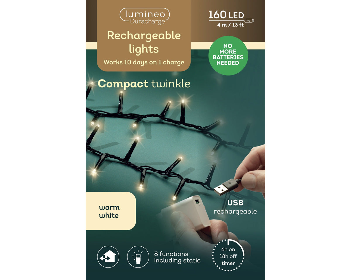 Kaemingk Micro LED Duracharge Compact Lights 8 Function Twinkle Effect Outdoor 400cm
