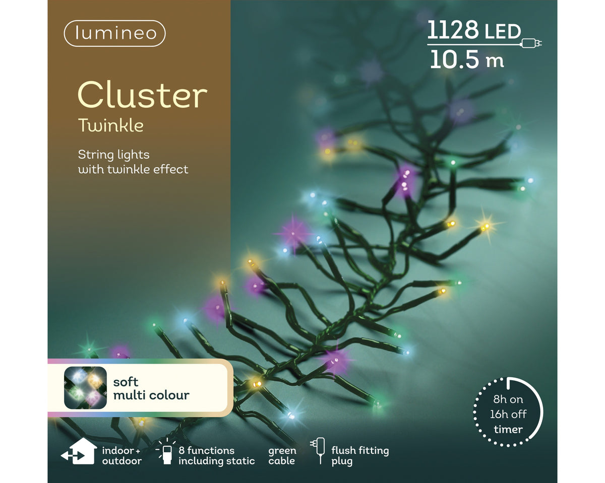 Kaemingk - Cluster Twinkle - Soft Multi Colour - 1128 LED Lights - 10.5m - Indoor/Outdoor