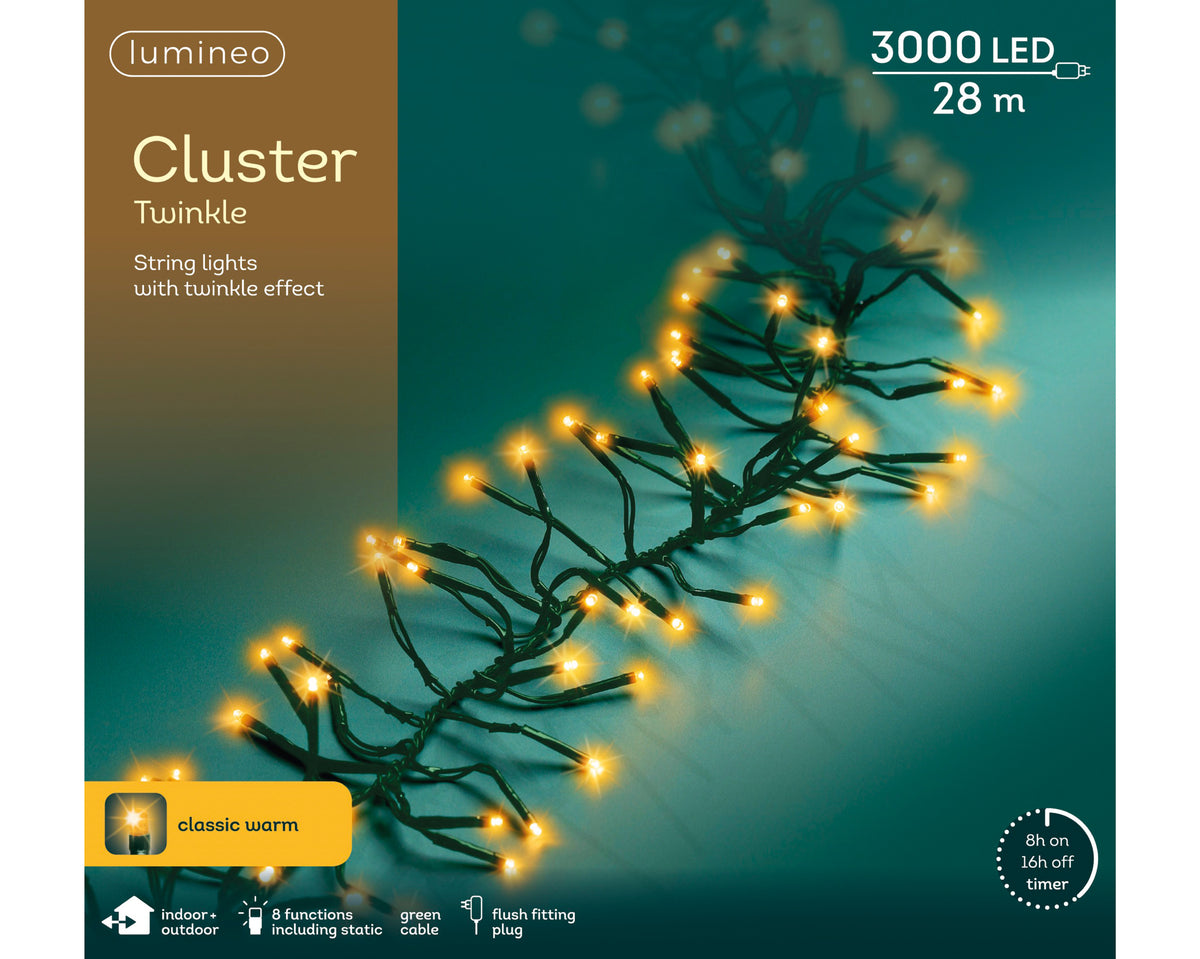 Kaemingk LED Classic Warm Cluster Lights 8 Functions Twinkle Outdoor 2800cm