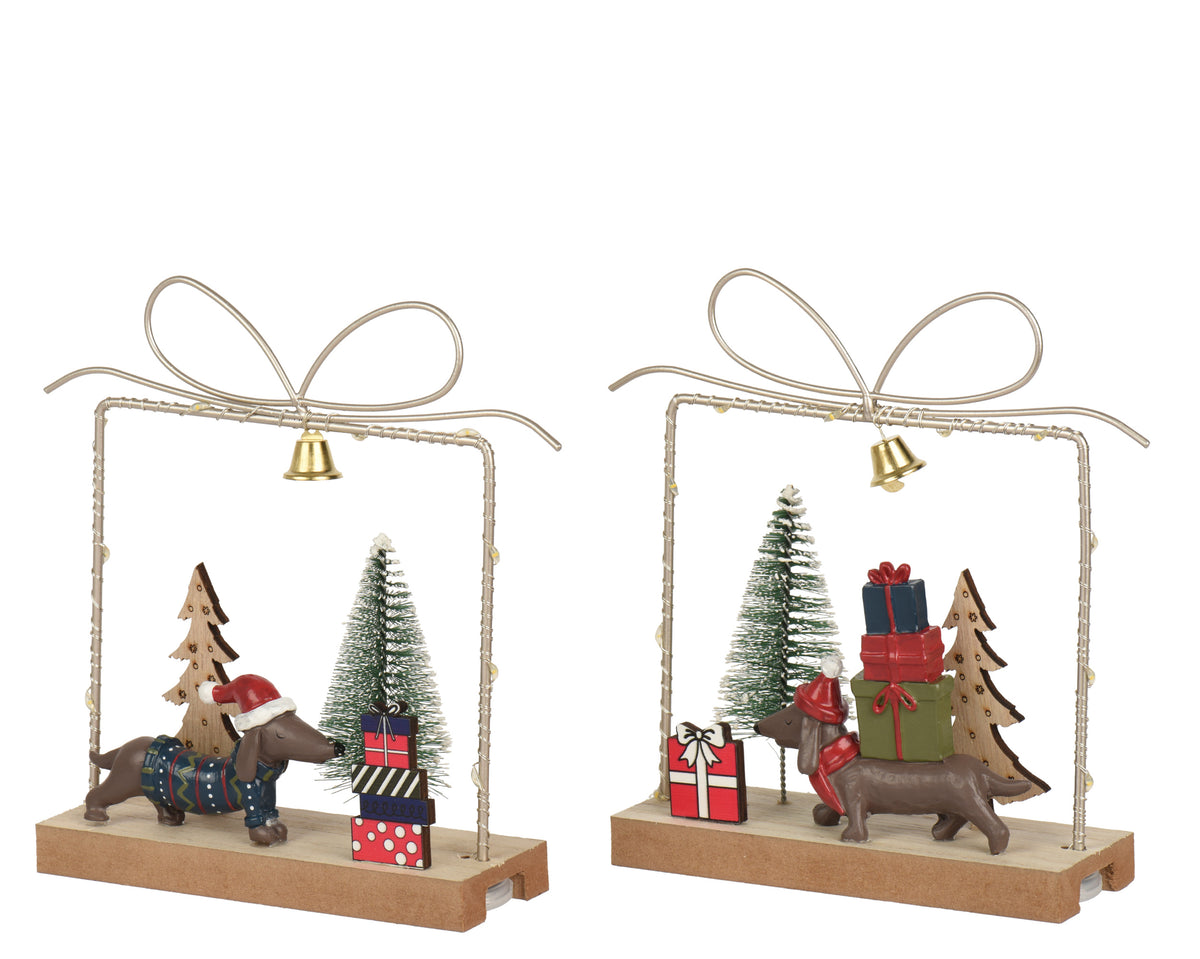 Kaemingk Micro LED Dog Ornament. Dog with presents on back