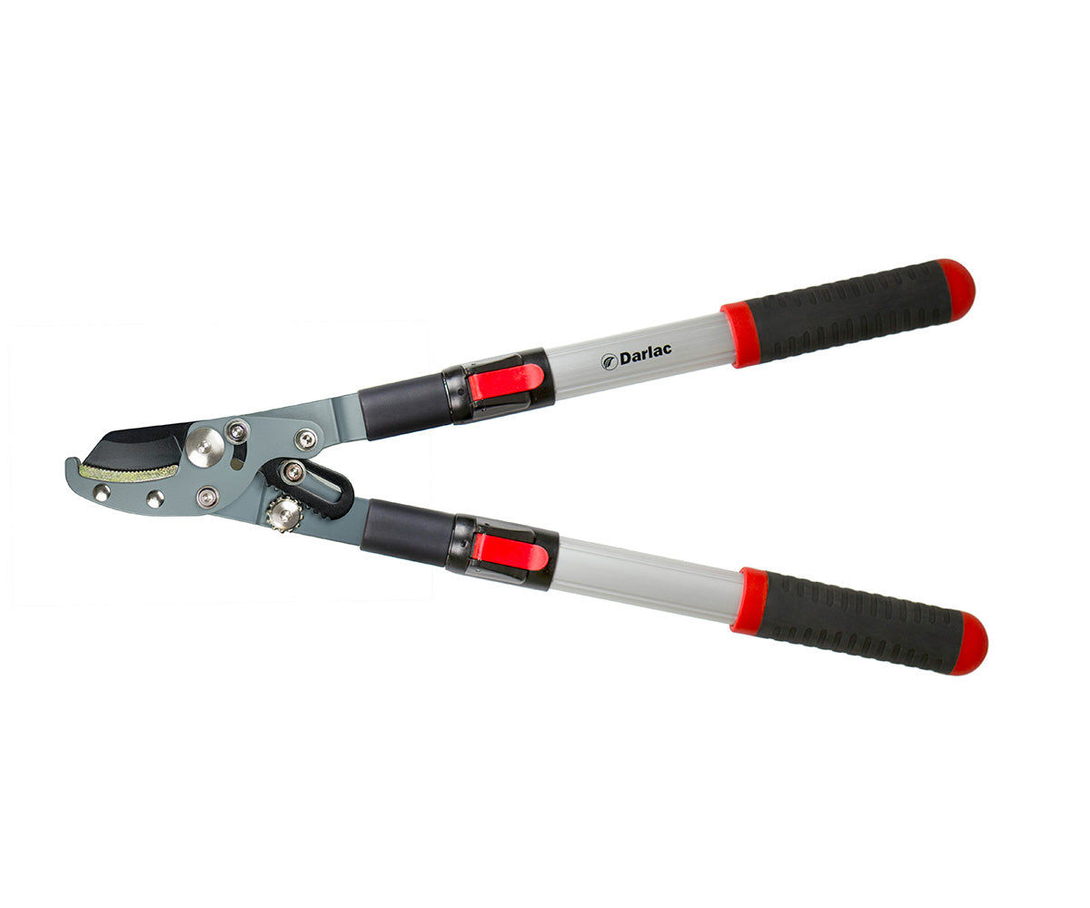 Heavy-duty anvil lopper with steel blade and red non-slip handles for pruning thick branches