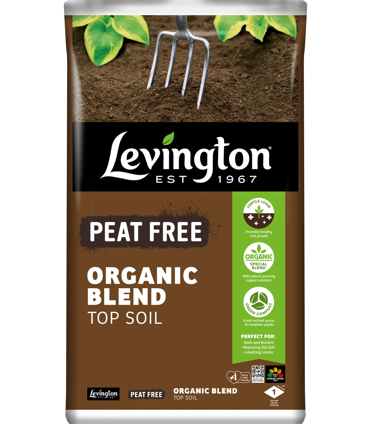 Premium garden topsoil dark loam for borders, planting and lawn turf improvement