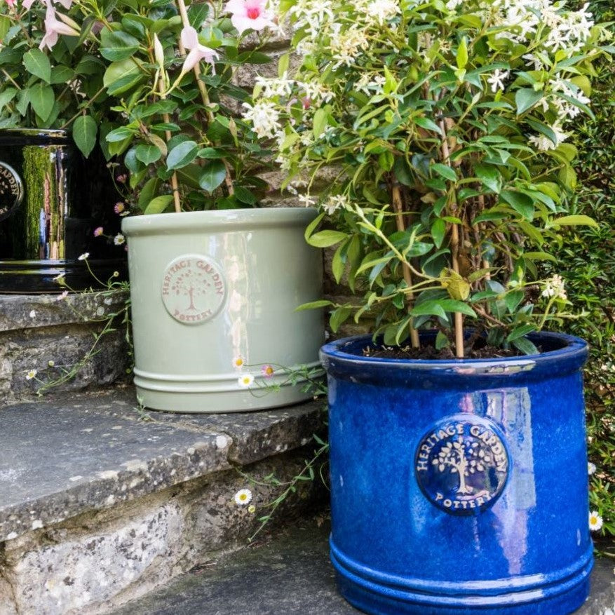 Woodlodge blue cylindrical garden planter
