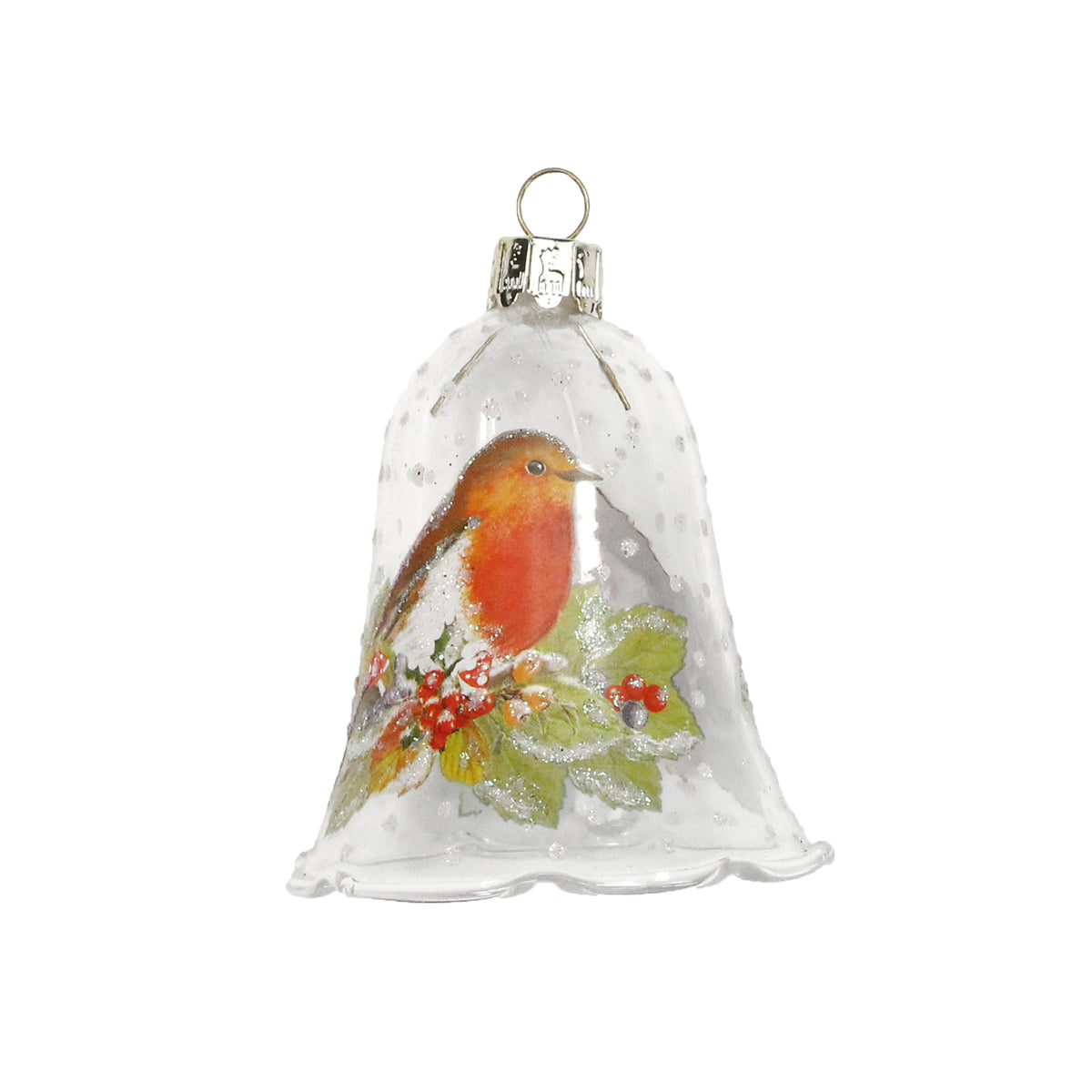 Gisela Graham - Clear Glass Bell with Robin/Fruit