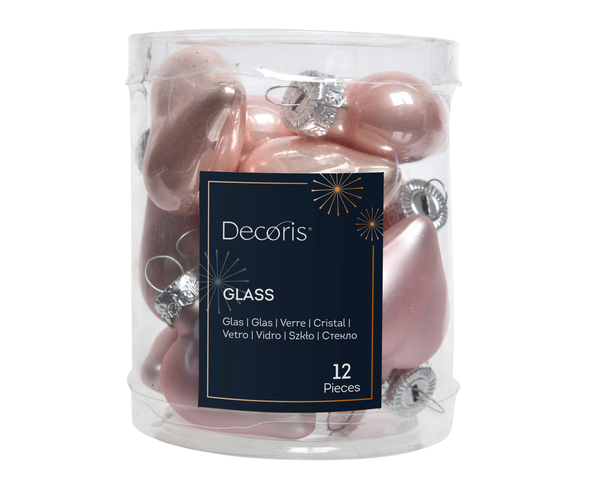 Kaemingk Blush Pink Heart Glass Enamel Tube of 12