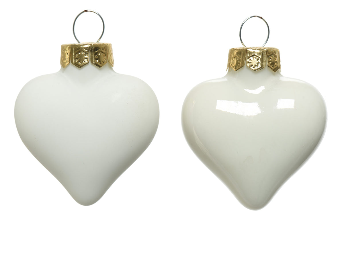 Kaemingk Wool White with gold tops Heart Glass Enamel Tube of 12