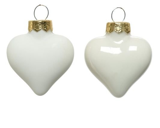 Kaemingk Wool White with gold tops Heart Glass Enamel Tube of 12