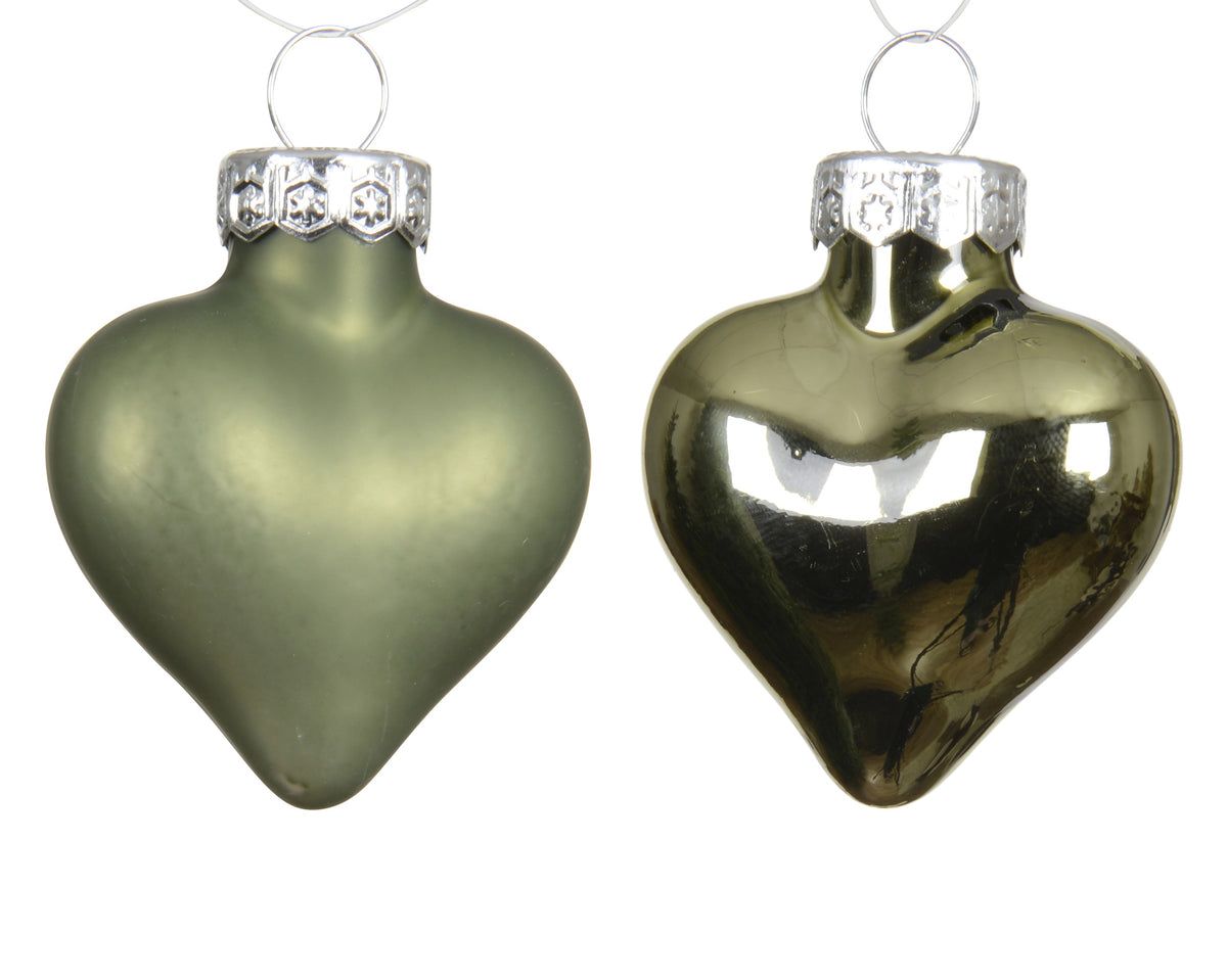 Kaemingk Rosemary Green Heart Glass Enamel Tube of 12