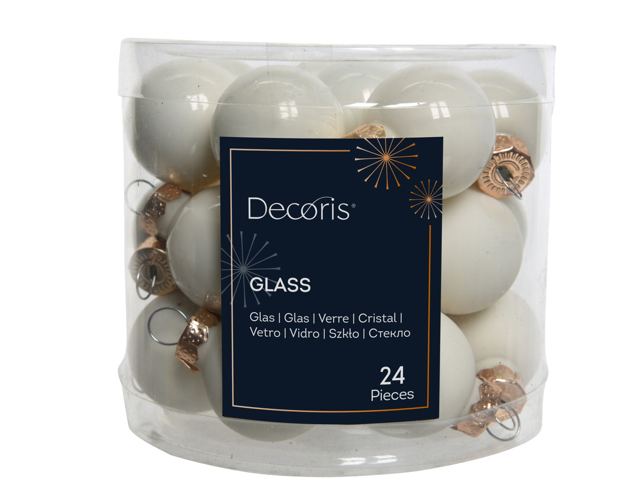 Kaemingk Wool White with Gold tops Baubles Glass Enamel Tube 24