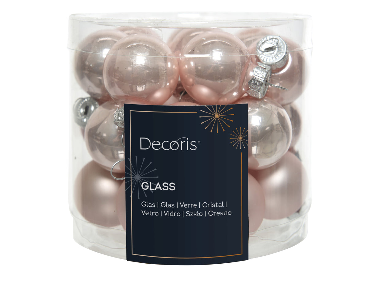Kaemingk Baubles Glass Enamel Matt Mix Dia2.5 cm Blush Pink Tube 24