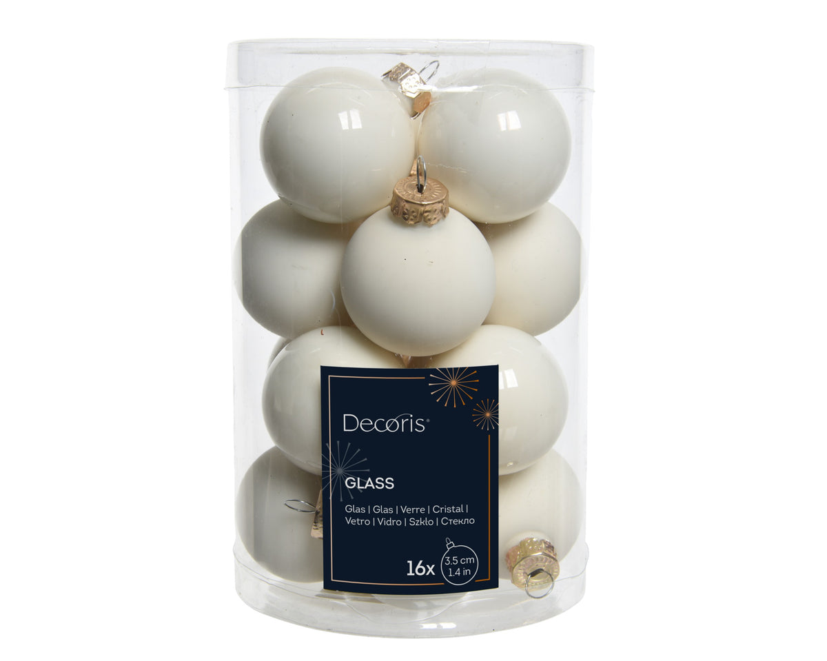Kaemingk Wool White with Gold tops Baubles Glass Enamel Tube 16