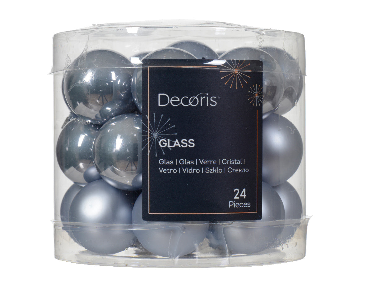 Kaemingk Baubles Glass Enamal Matt Mix Dia2.5Cm Hazy Blue Tube 24