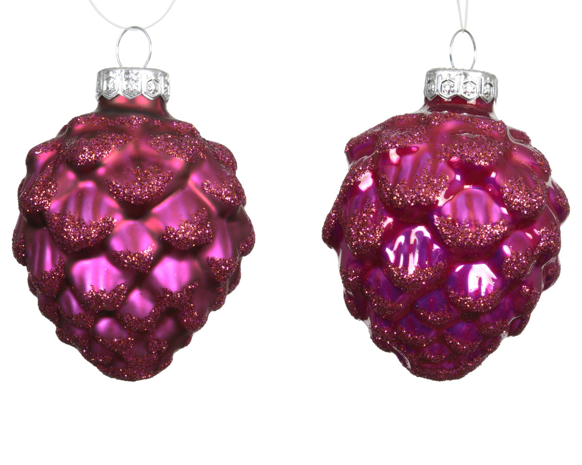 Kaemingk Festive Pink Pinecone Glass Tube of 6