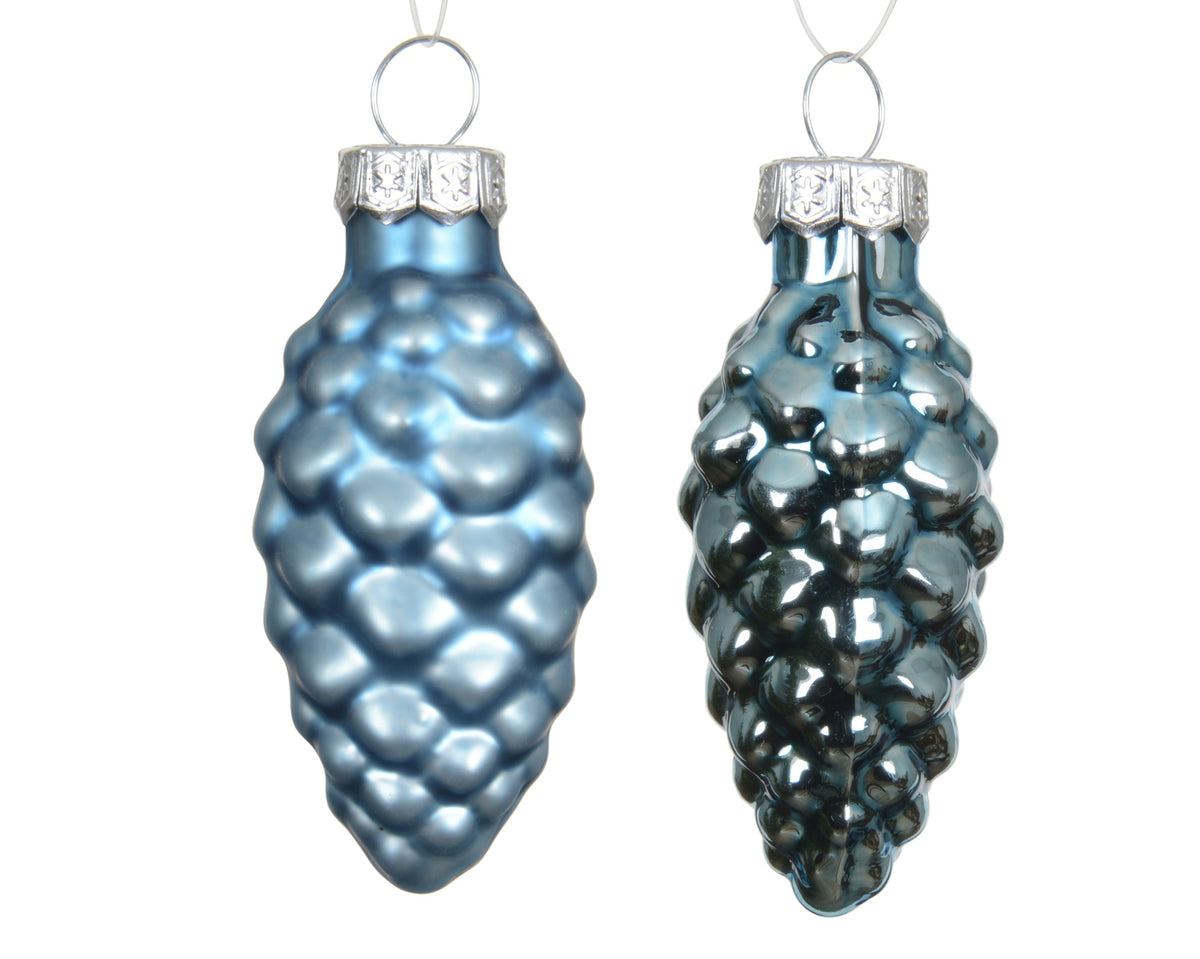 Kaemingk Folk Blue Pinecone Glass Tube 12