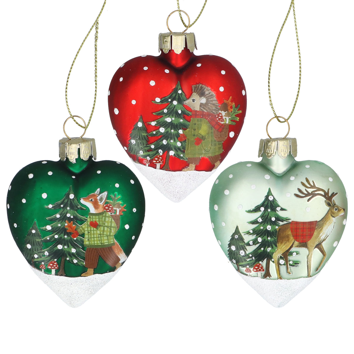 Gisela Graham Glass Heart Plaid Animals